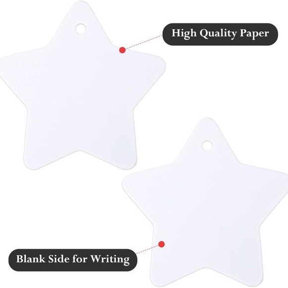 Christmas Star Gift Tags - 100Pcs Blank White Paper Tags with String, 2.4in Star - Picture 4 of 8